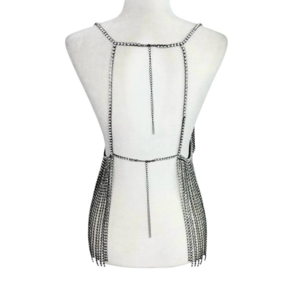 H:ours Ilona Rhinestone Top Black and Clear Size M/L - Picture 4 of 7